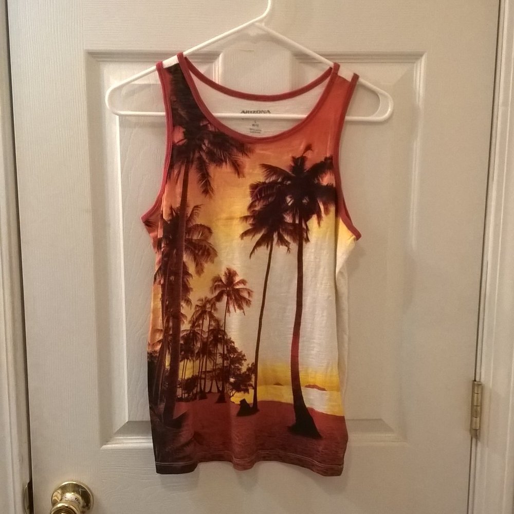 Arizona Jean Co. Orange Palm Tree Tank Top L